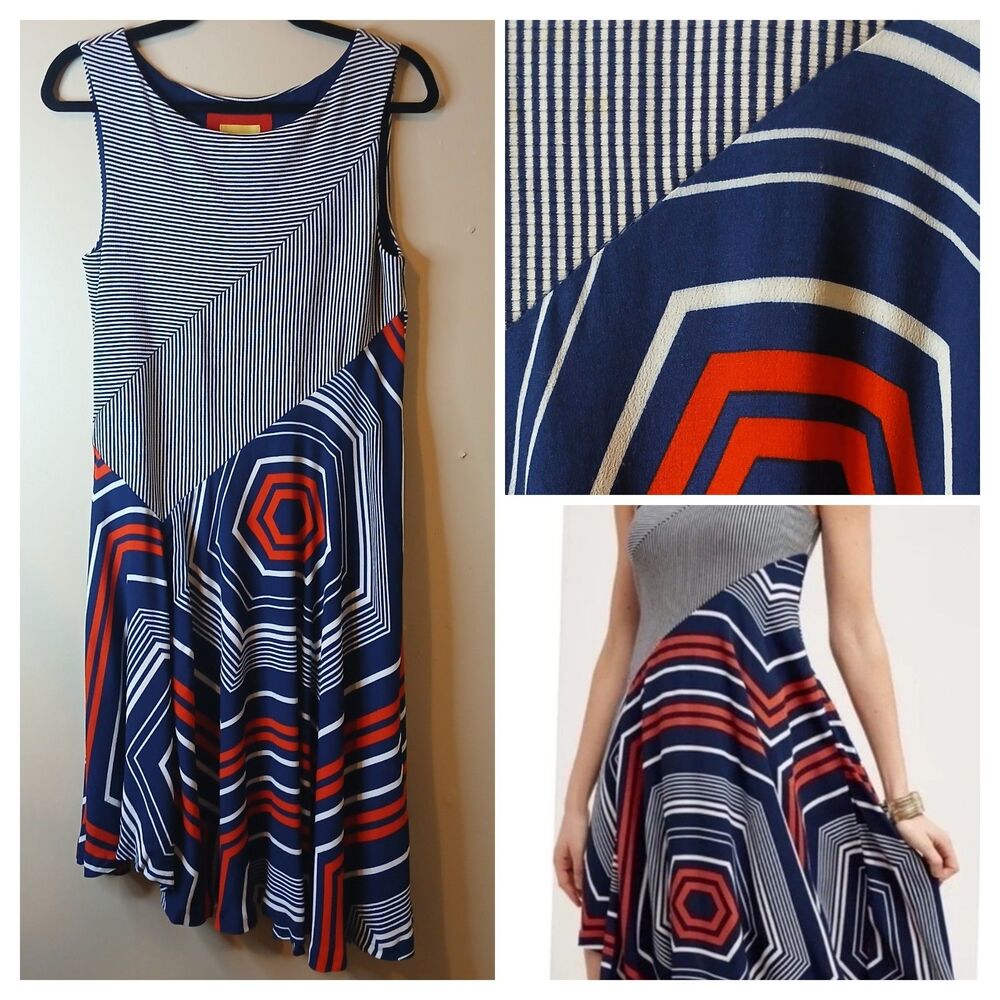 Maeve Dress Sz S Sleeveless Midi Drop Waist Asymmetrical Hem Striped NWT  $138